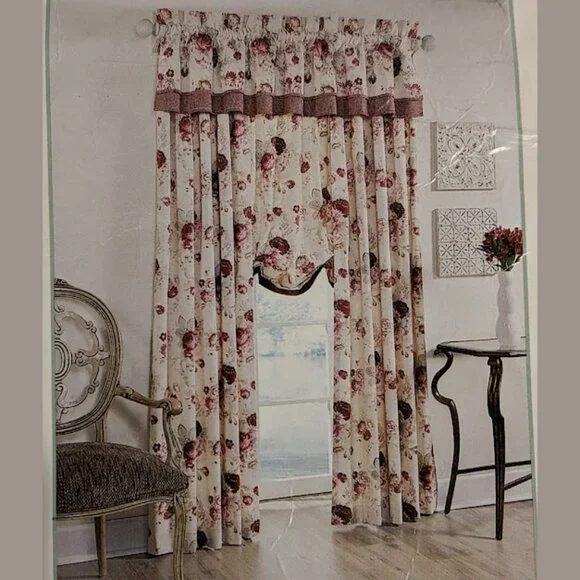 Vint. WAVERLY Garden Room Clip-Up Balloon Shade 100% Cotton in Vintage Rose - Picture 2 of 4
